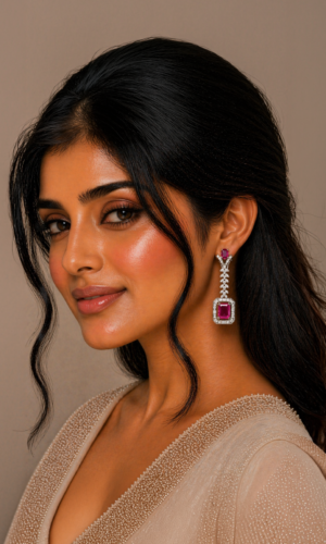 Square Ruby Earring
