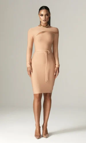 Ariana – Cut Out Bandage Midi Dress – Nude