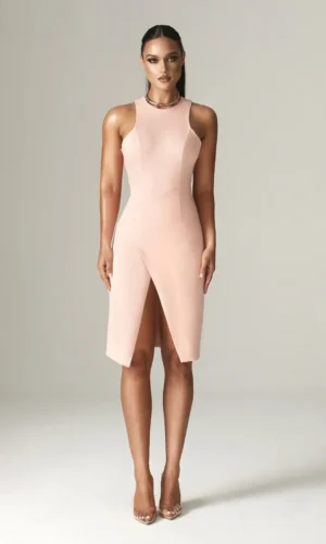 Felicia – Ponte De Roma Midi Dress – Soft Pink