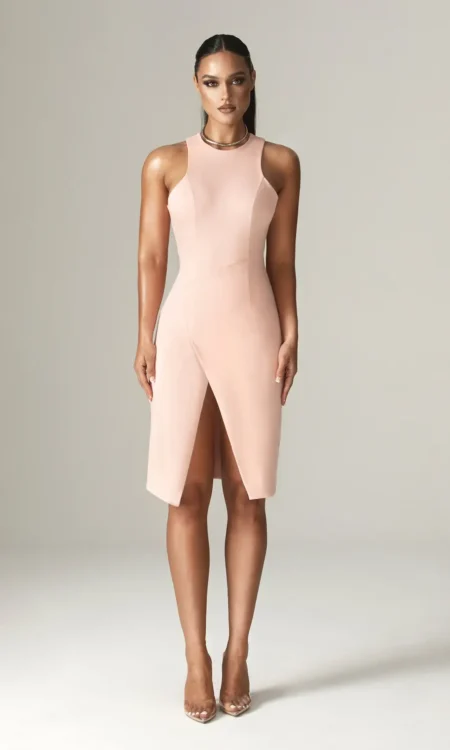 Felicia – Ponte De Roma Midi Dress – Soft Pink
