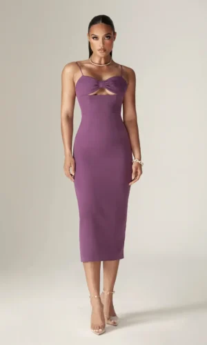 Loreen – Crepe Strap Corset Midi Dress – Purple