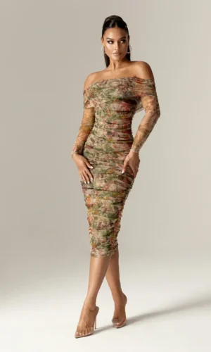 Hayley – Off Shoulder Midi Dress – Floral Print