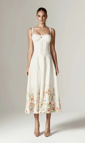 Annette - Cotton Bustier Midi Sundress – Floral Print