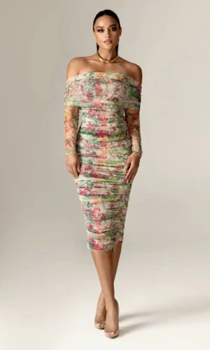 Hayley - Off shoulder Midi Dress - Floral Serenade