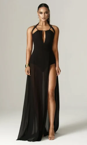 Harolyn – Cutout Maxi Playsuit Dress – Black