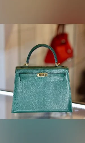 Kelly 25 Sellier Vert Emerald Lizard