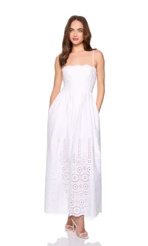 Embroidered Poplin Open Back Dress – White