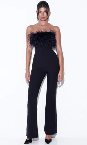 Kylan Black Feather Jumpsuit - Black