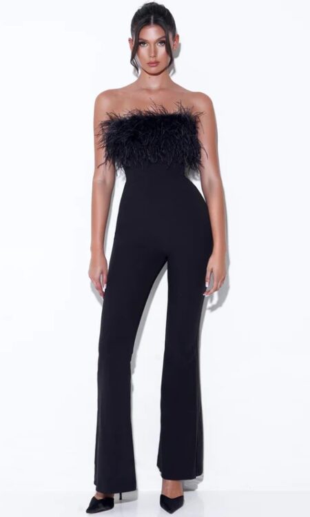 Kylan Black Feather Jumpsuit - Black