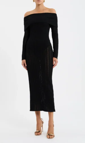Rebecca Vallance - Lorelei Off The Shoulder Midi Dress - Black
