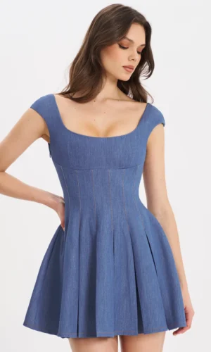 Sada Pleated Denim Mini Dress