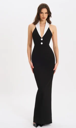 Raelyn Business Casual Maxi Dress - Black and White