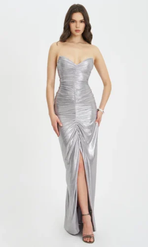 Sable Ruched Mermaid Gown - Silver Glitter
