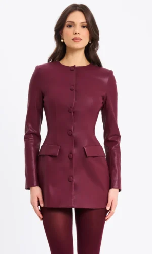 Baila Vegan Leather Blazer Mini Dress - Burgundy
