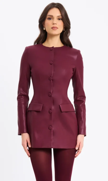 Baila Vegan Leather Blazer Mini Dress - Burgundy