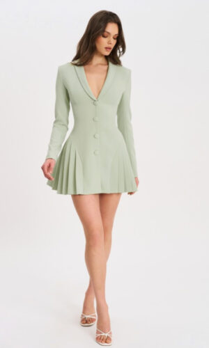 Delia Blazer Dress with Pleated Detail -  Pistachio Green
