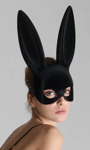 Les Fétiches Velvet Bunny Mask with Pompom - Black