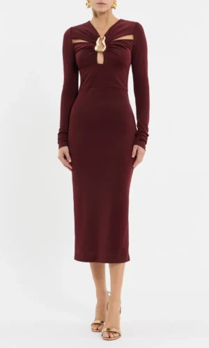 Mischa Long Sleeve Midi Dress - Wine