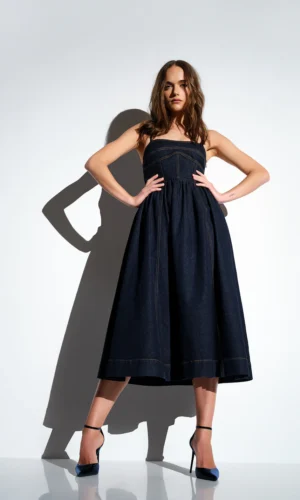 Denim Corset Midi Dress - Dark Wash
