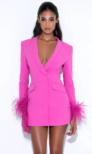 Madeline Feather Trim Blazer Dress - Fucshia