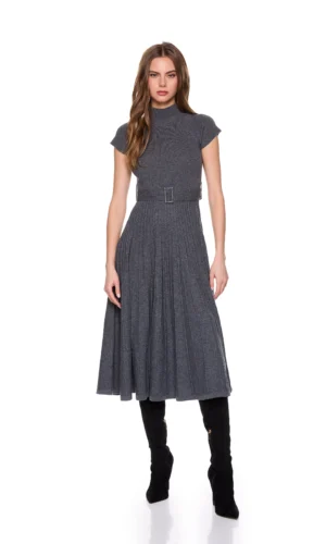 Mock neck short sleeve sweater Dress - Mélange Grey