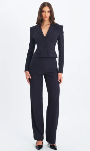 Quinne Striped Single Breasted Peplum Blazer - Navy