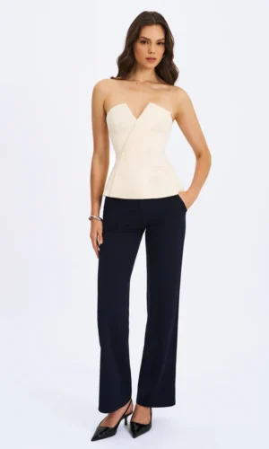 Yani Asymmetrical Lapel Sleeveless Peplum Top - ivory