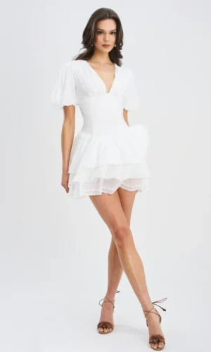 Caitlyn Bubble Sleeve Layered Mini Corset Dress - White