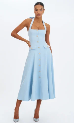 Gillian Halter A-Line Midi Dress - Mist Blue