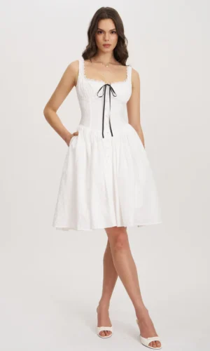 Madison Cotton Eyelet Square Neck Midi Dress - White