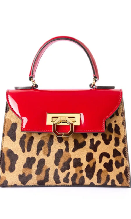 Erika leather handbag – Pony leopard/Patent red