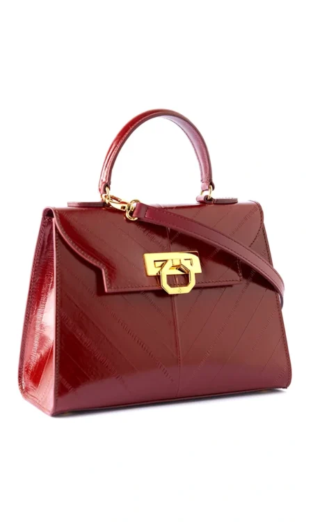 Loren leather handbag – Eel-print calfskin bordeaux