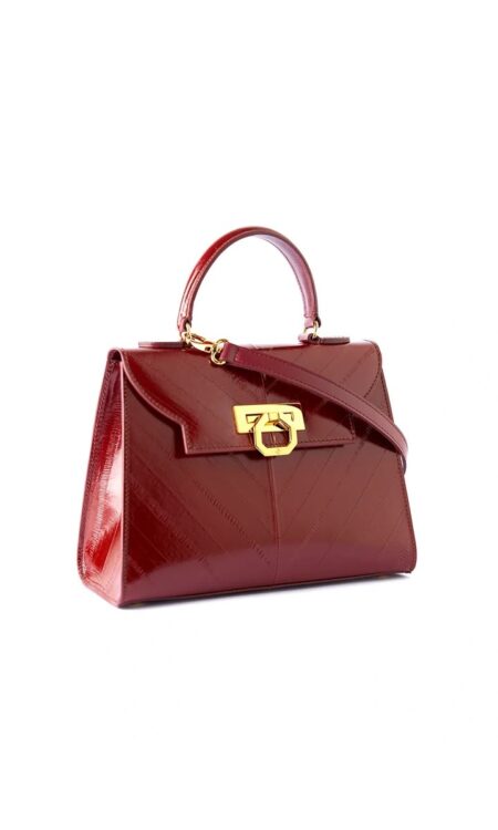 Loren leather handbag – Eel-print calfskin bordeaux