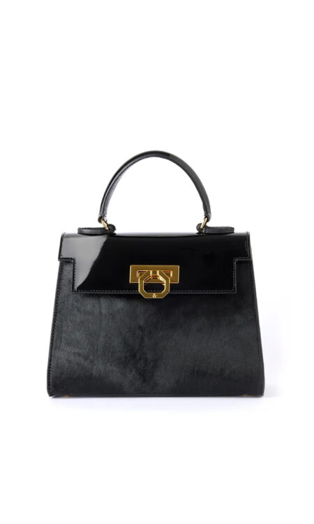 Loren Art leather handbag – Pony black/Patent black