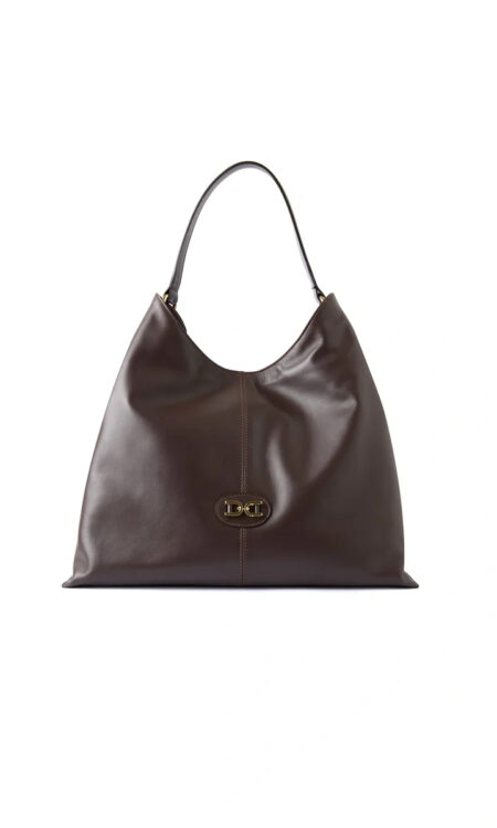 Megan midi leather handbag – Calfskin brown