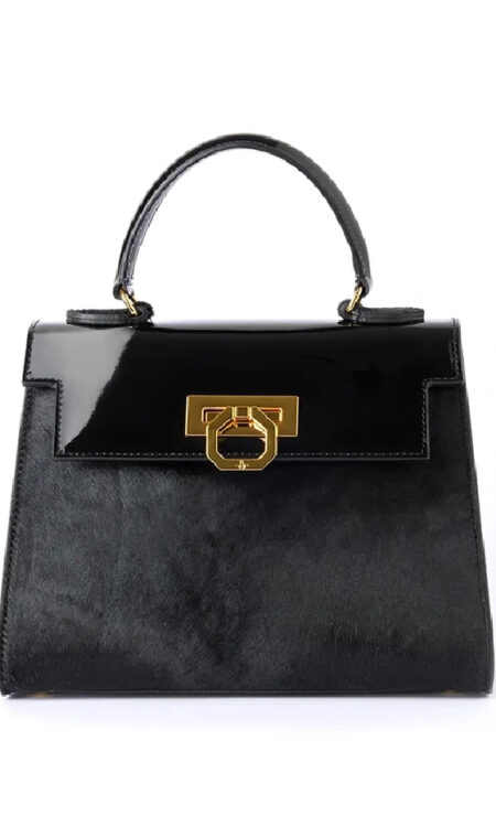 Loren Art leather handbag – Pony black/Patent black