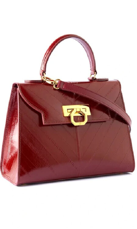 Loren leather handbag – Eel-print calfskin bordeaux