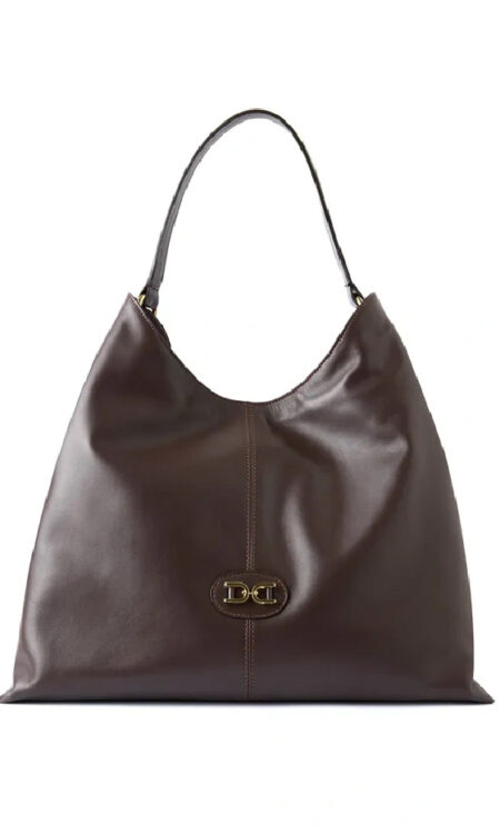 Megan midi leather handbag – Calfskin brown